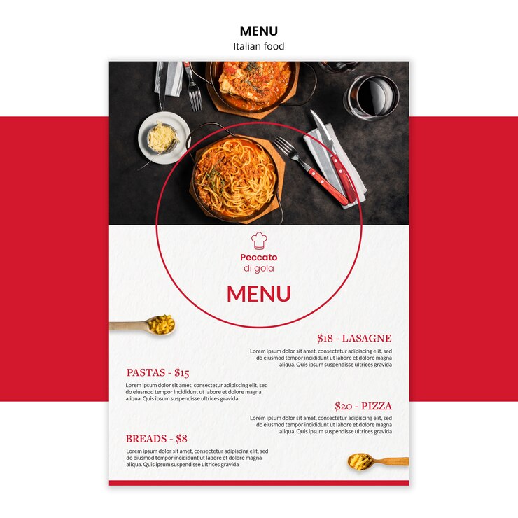PSD gratuito plantilla de menú de cocina italiana