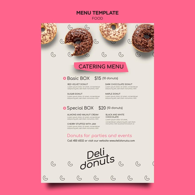 Plantilla de menú de deliciosas donas