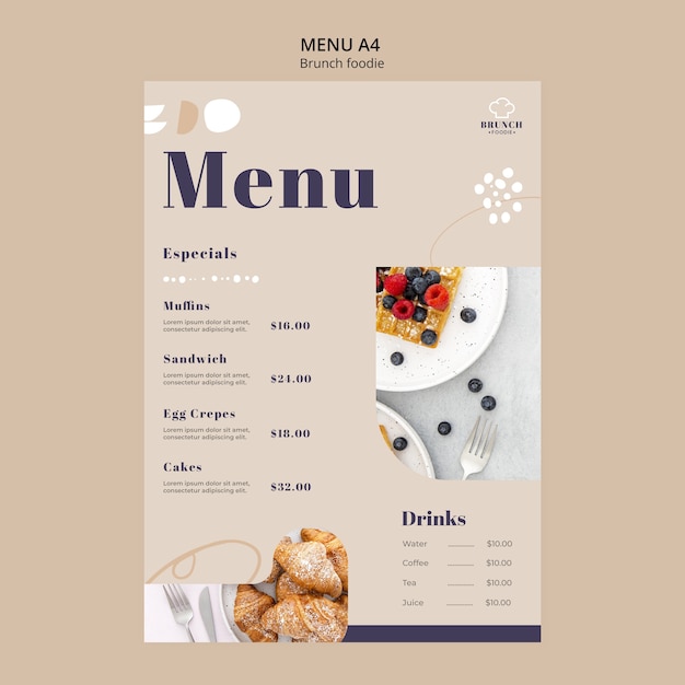Plantilla de menú delicioso brunch
