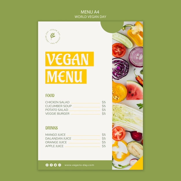 PSD gratuito plantilla de menú del día mundial vegano