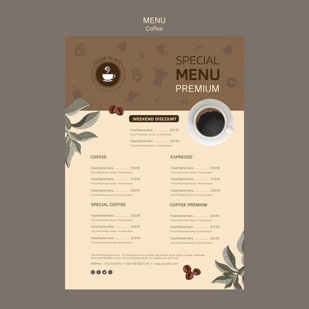 Plantilla de menú especial de café
