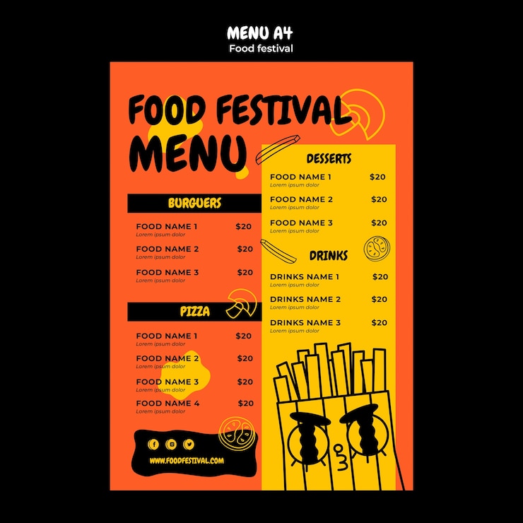 PSD gratuito plantilla de menú de festival de comida dibujada a mano