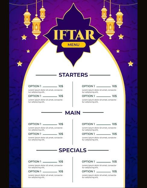 plantilla del menú de Iftar