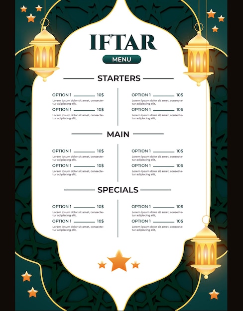 plantilla del menú de Iftar