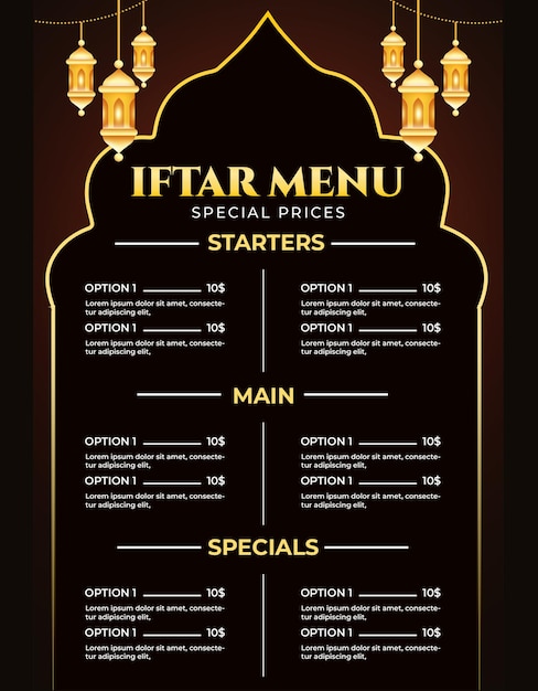 plantilla del menú de Iftar