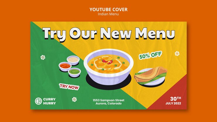 PSD gratuito plantilla de menú indio de diseño plano