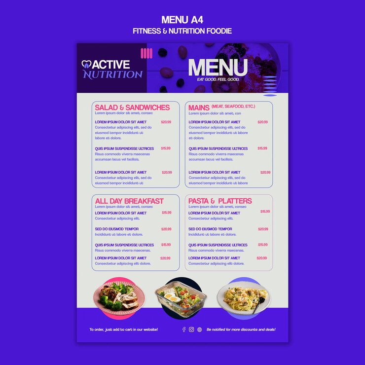 PSD gratuito plantilla de menú de nutrición fitness