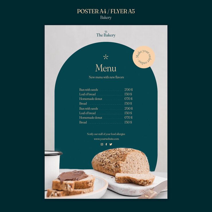 PSD gratuito plantilla de menú de panadería