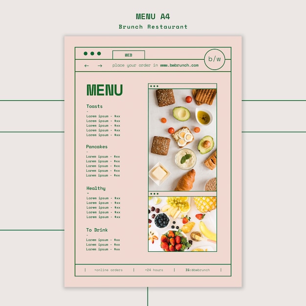 Plantilla de menú de restaurante de brunch