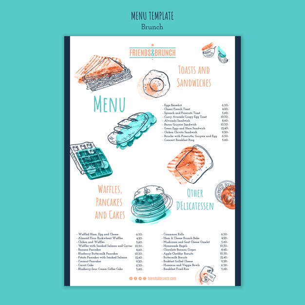 Plantilla de menú para restaurante de brunch