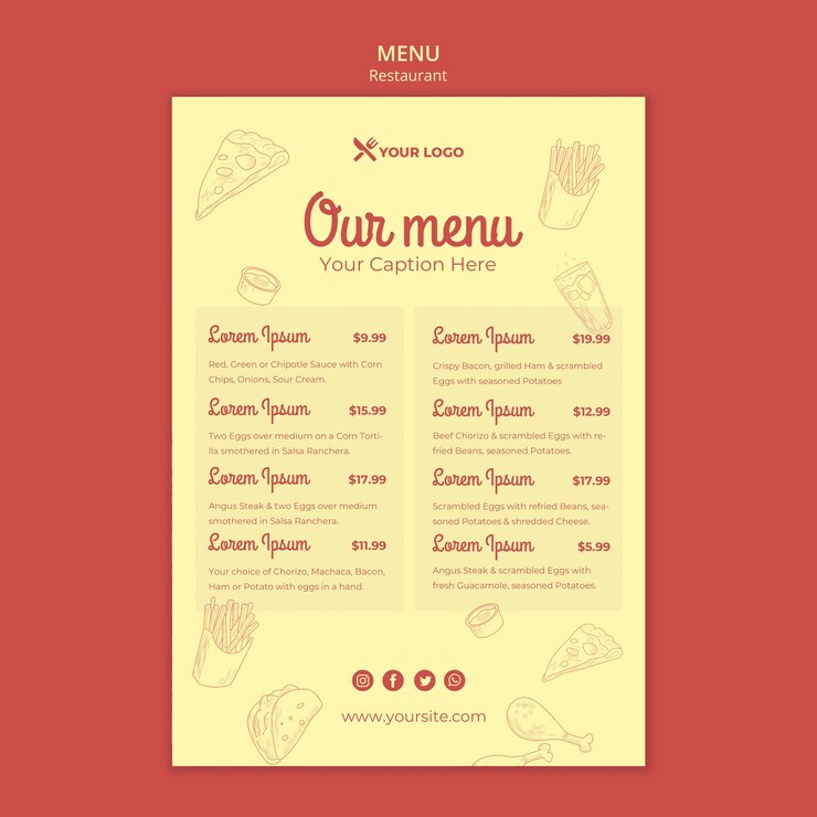 PSD gratuito plantilla de menú de restaurante de colores