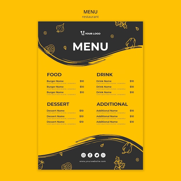 Plantilla de menú de restaurante de colores
