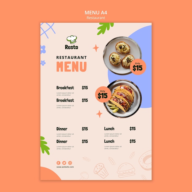 Plantilla de menú de restaurante de comida deliciosa