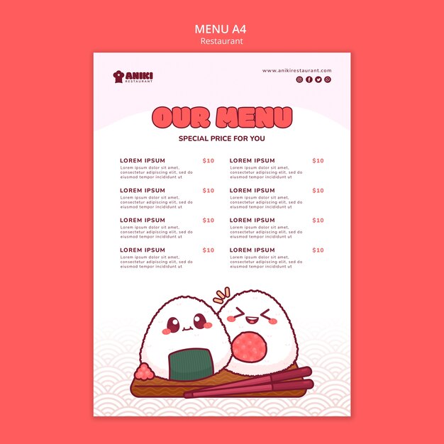 Plantilla de menú de restaurante de comida deliciosa