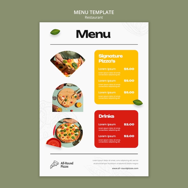 Plantilla de menú de restaurante de comida deliciosa