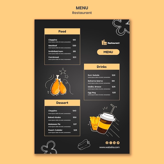 Plantilla de menú de restaurante de comida