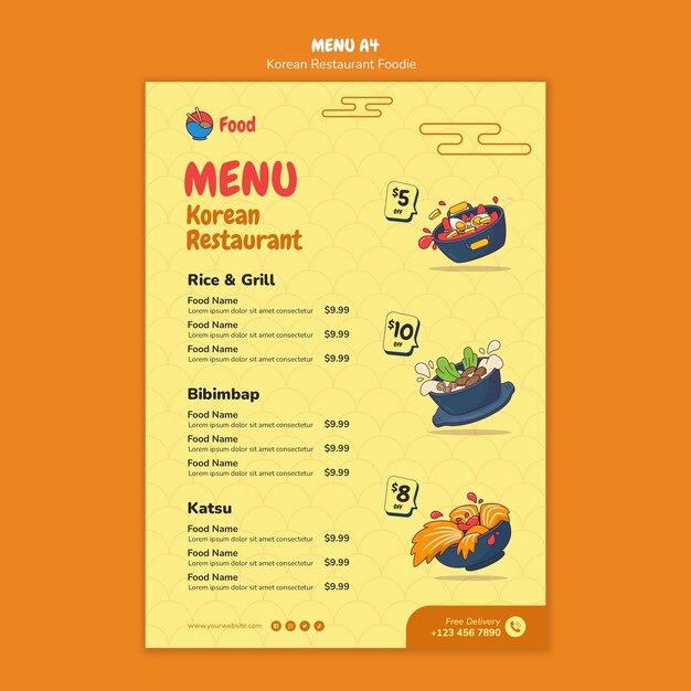 PSD gratuito plantilla de menú de restaurante coreano