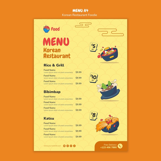 Plantilla de menú de restaurante coreano