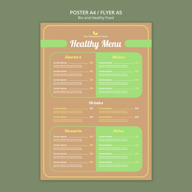 Plantilla de menú de restaurante saludable