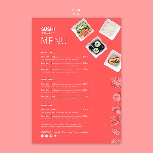 PSD gratuito plantilla de menú de sushi