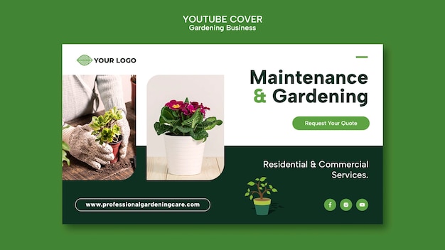 Plantilla de miniatura de youtube de jardinería de diseño plano