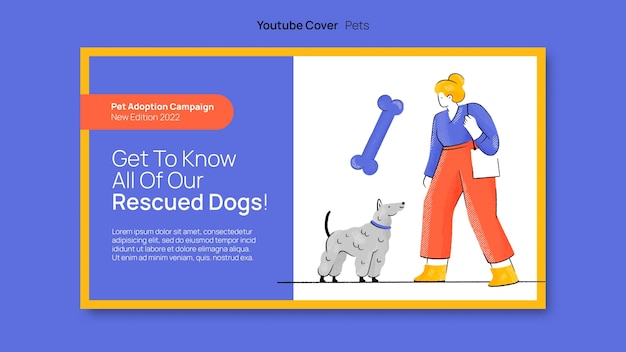 PSD gratuito plantilla de miniatura de youtube de mascota de diseño plano