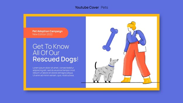 Plantilla de miniatura de youtube de mascota de diseño plano