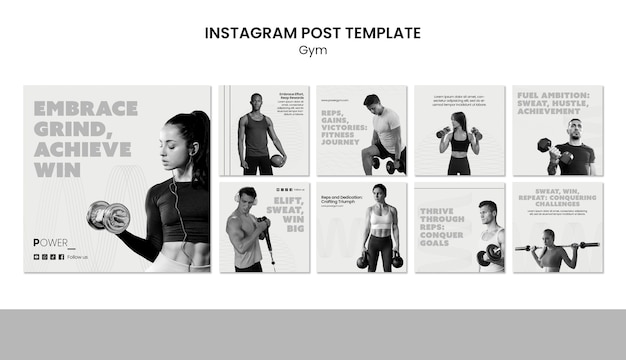 PSD gratuito plantilla mínima de publicaciones de instagram de entrenamiento en gimnasio