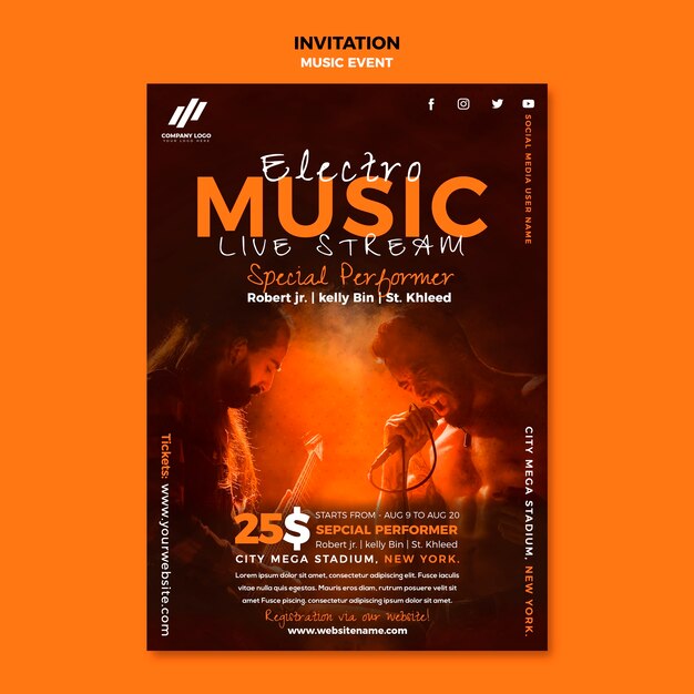 Plantilla de música de diseño plano