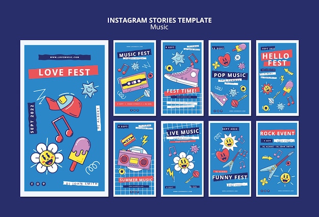 PSD gratuito plantilla de música de historias de instagram de diseño plano