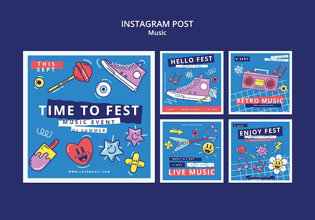 Plantilla de música de publicaciones de instagram de diseño plano