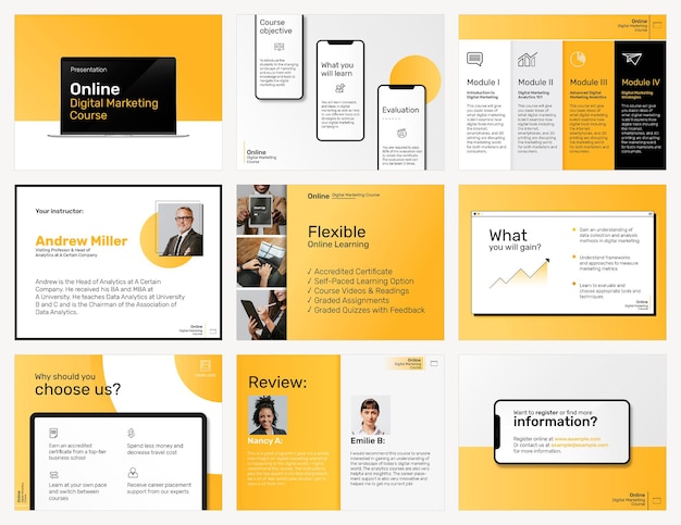 Plantilla de negocio de marketing digital psd publicación de redes sociales en tema amarillo