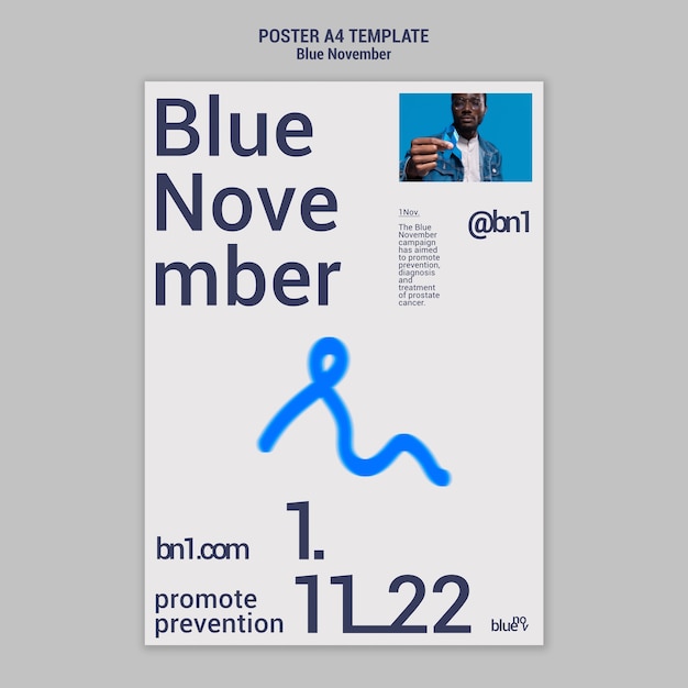 PSD gratuito plantilla de noviembre azul de diseño plano