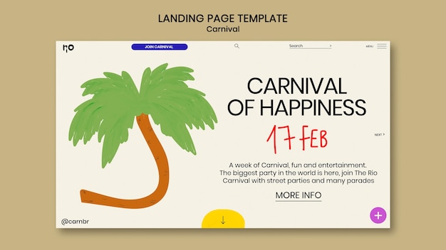 PSD gratuito plantilla de la página de aterrizaje de la celebración del carnaval