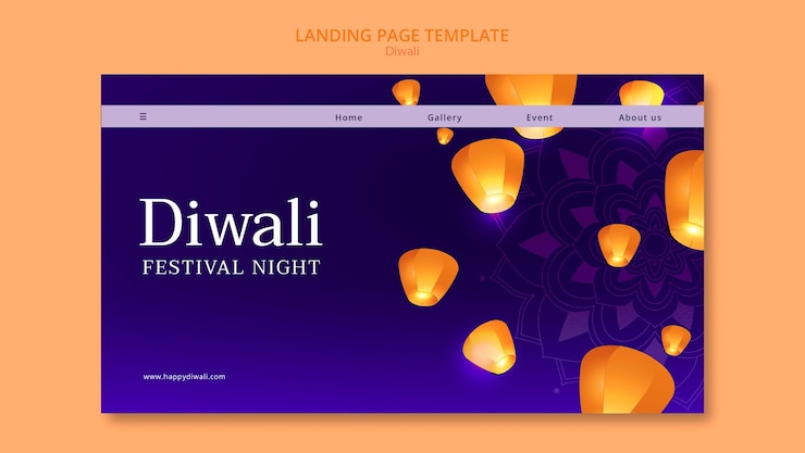 PSD gratuito plantilla de la página de aterrizaje de la celebración de diwali