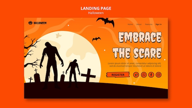 PSD gratuito plantilla de la página de aterrizaje de la celebración de halloween
