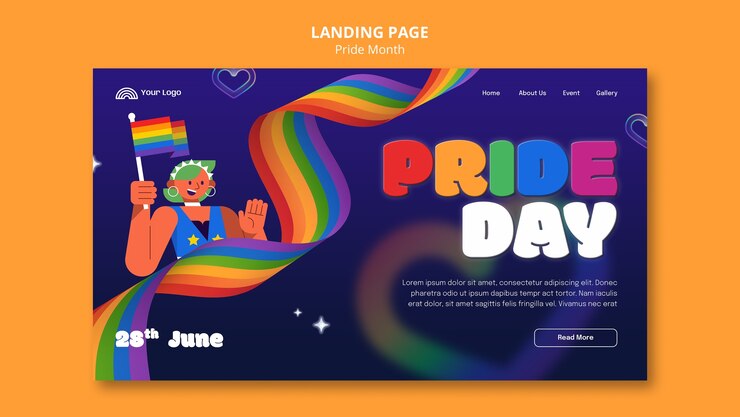 PSD gratuito plantilla de la página de aterrizaje de la celebración del mes del orgullo
