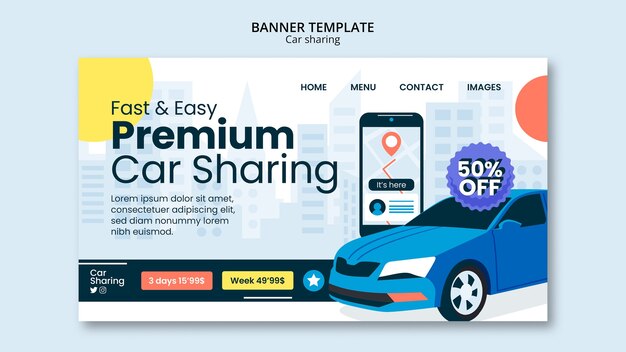Plantilla de página de aterrizaje para compartir coche de diseño plano