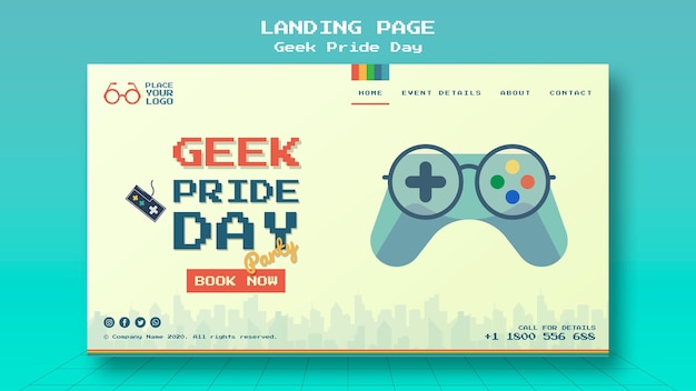 PSD gratuito plantilla de página de aterrizaje del día del orgullo geek