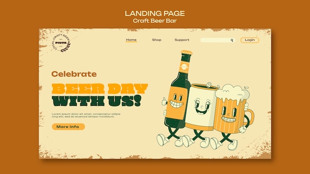 plantilla de página de aterrizaje de diseño plano del día de la cerveza