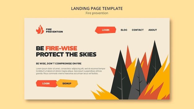 plantilla de página de aterrizaje de diseño plano de prevención de incendios