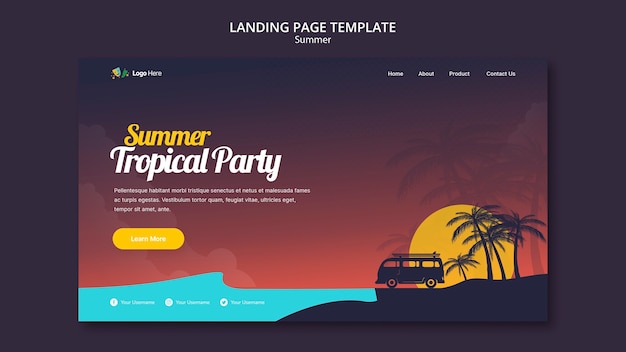 Plantilla de página de aterrizaje de fiesta de verano