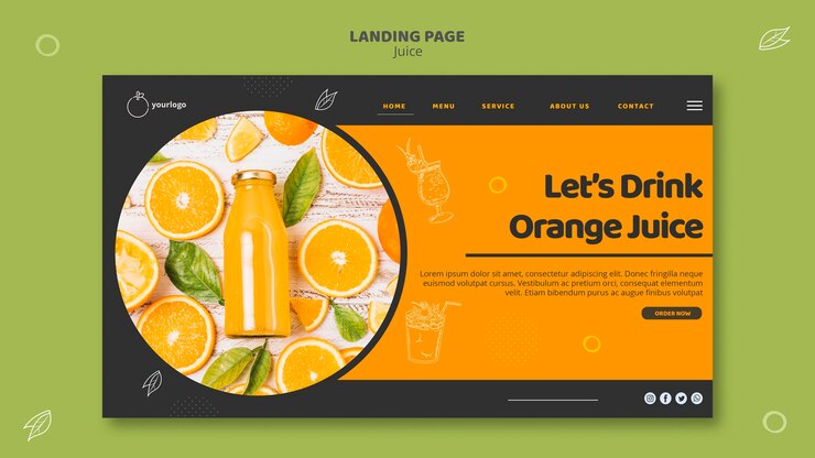 PSD gratuito plantilla de página de aterrizaje de jugo de naranja