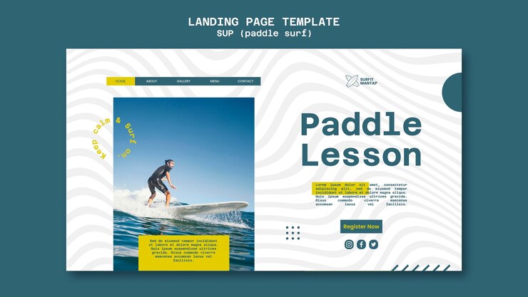 PSD gratuito plantilla de página de aterrizaje de lecciones de paddle surf