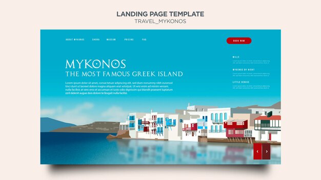 Plantilla de página de aterrizaje de mykonos de viaje