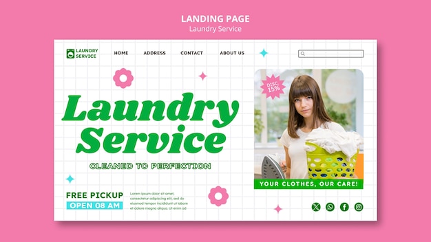 PSD gratuito plantilla de página de aterrizaje del servicio de lavandería