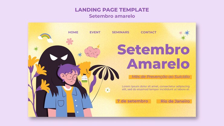 PSD gratuito plantilla de la página de aterrizaje de setembro amarelo