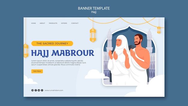 Plantilla de página de aterrizaje de temporada de hajj de diseño plano