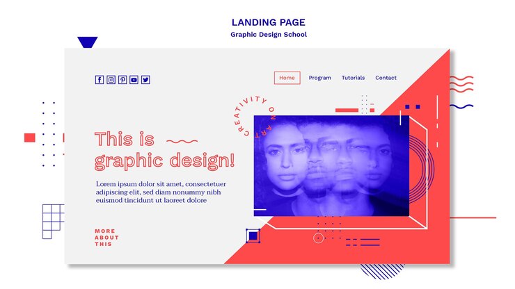 PSD gratuito plantilla de página de carril de concepto de escuela de diseño gráfico