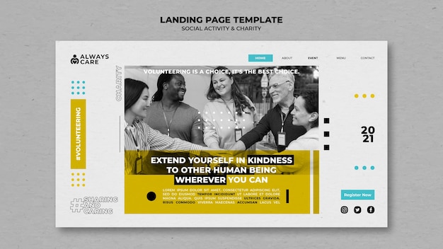 PSD gratuito plantilla de página de destino de actividades sociales y organizaciones benéficas